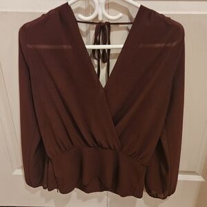 Naked Zebra Faux Wrap Blouse, Burgandy